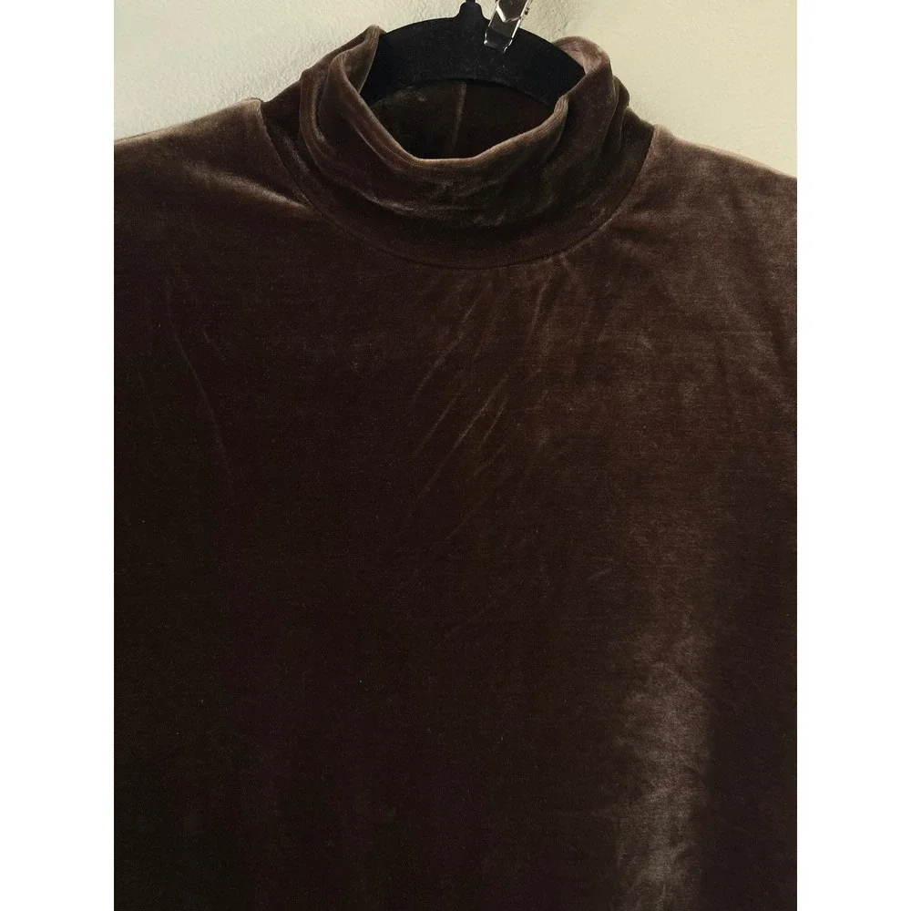 Sostanza Top Brown Velvet Mock Neck Short Sleeve Vintage 90s Stretch Medium